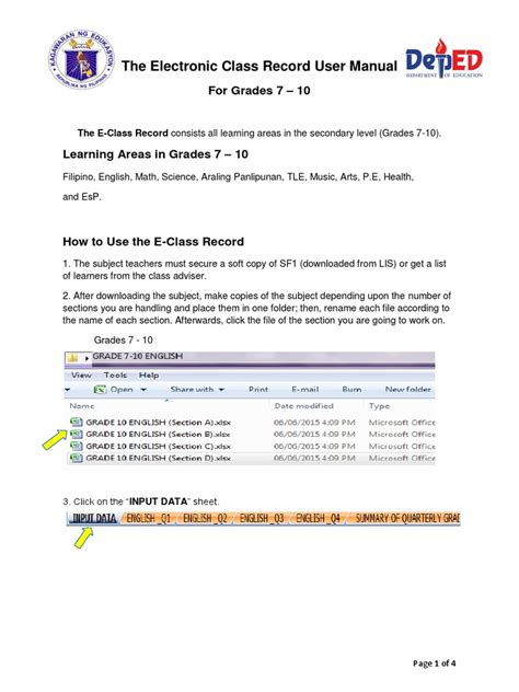 The Electronic Class Record User Manual for Grades 7.